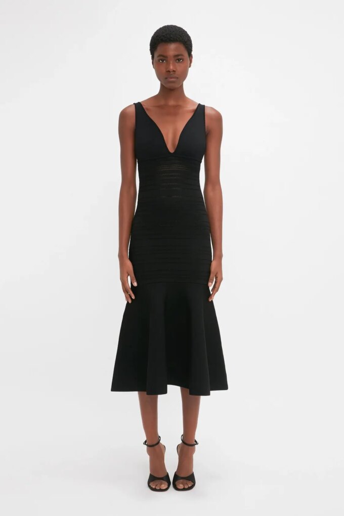 Frame Detail Cut-Out Cami Dress In Black